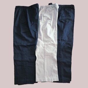 Three pairs Lands End Womens Black Khaki Classic Fit Stretch Pants Trousers 12P